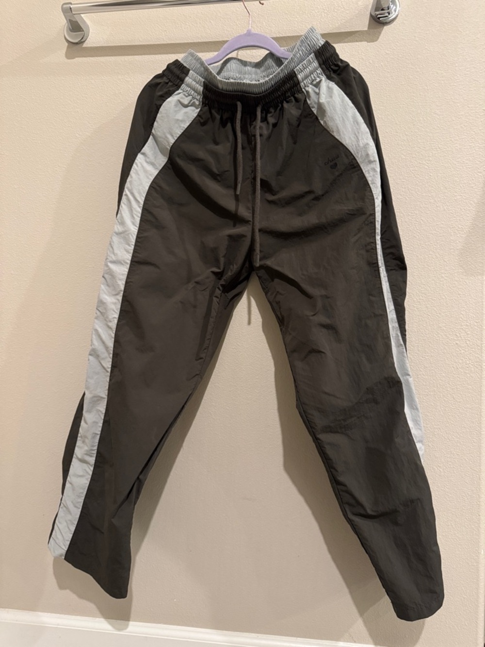 Men's Black Track Pants with Light Gray Side Stripes